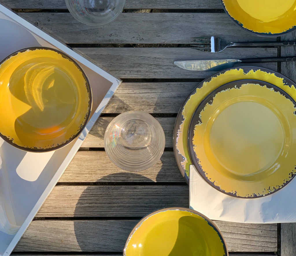 Melamine Dinnerware Set, Yellow, 12-Piece