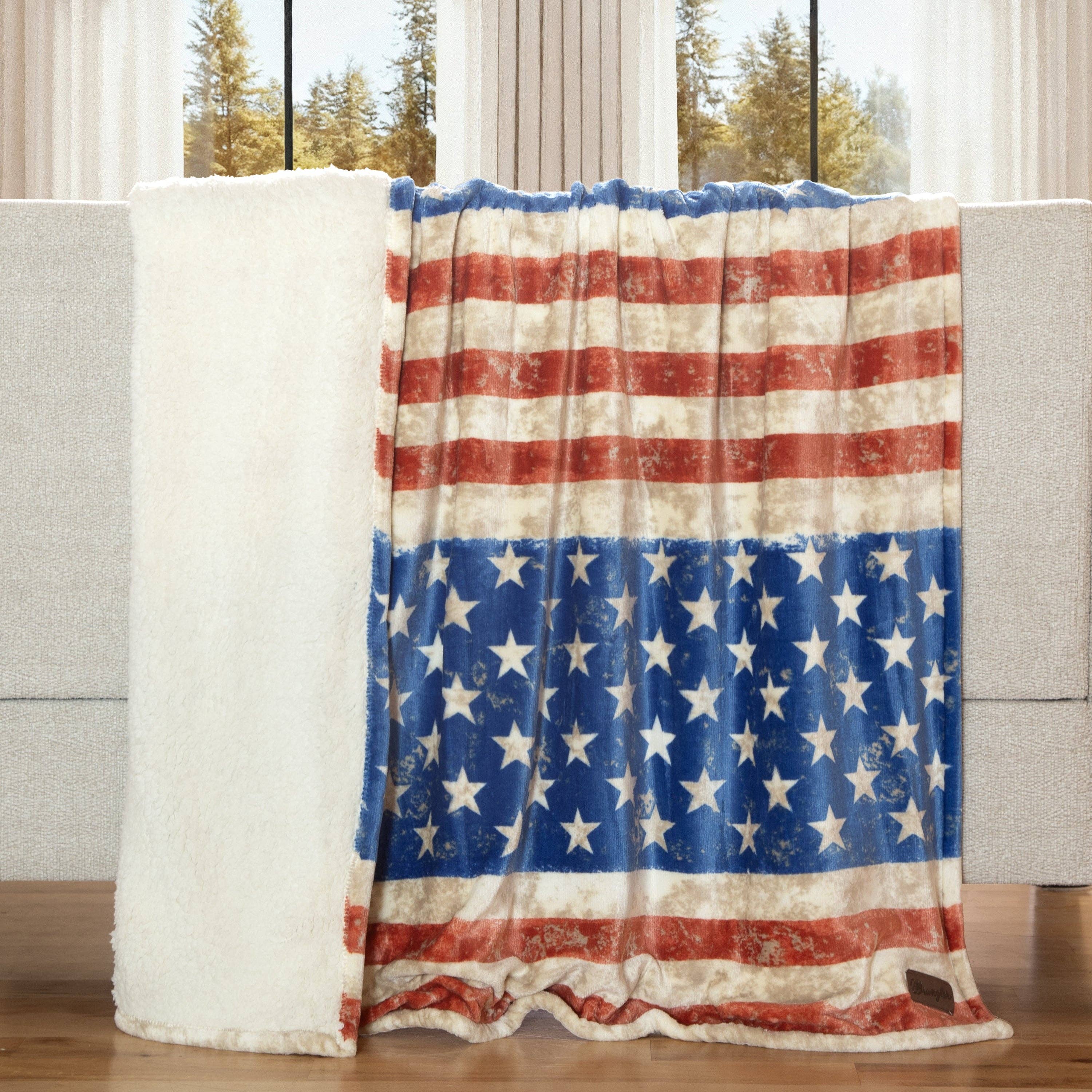 Wrangler® Stars & Stripes Plush Sherpa Throw