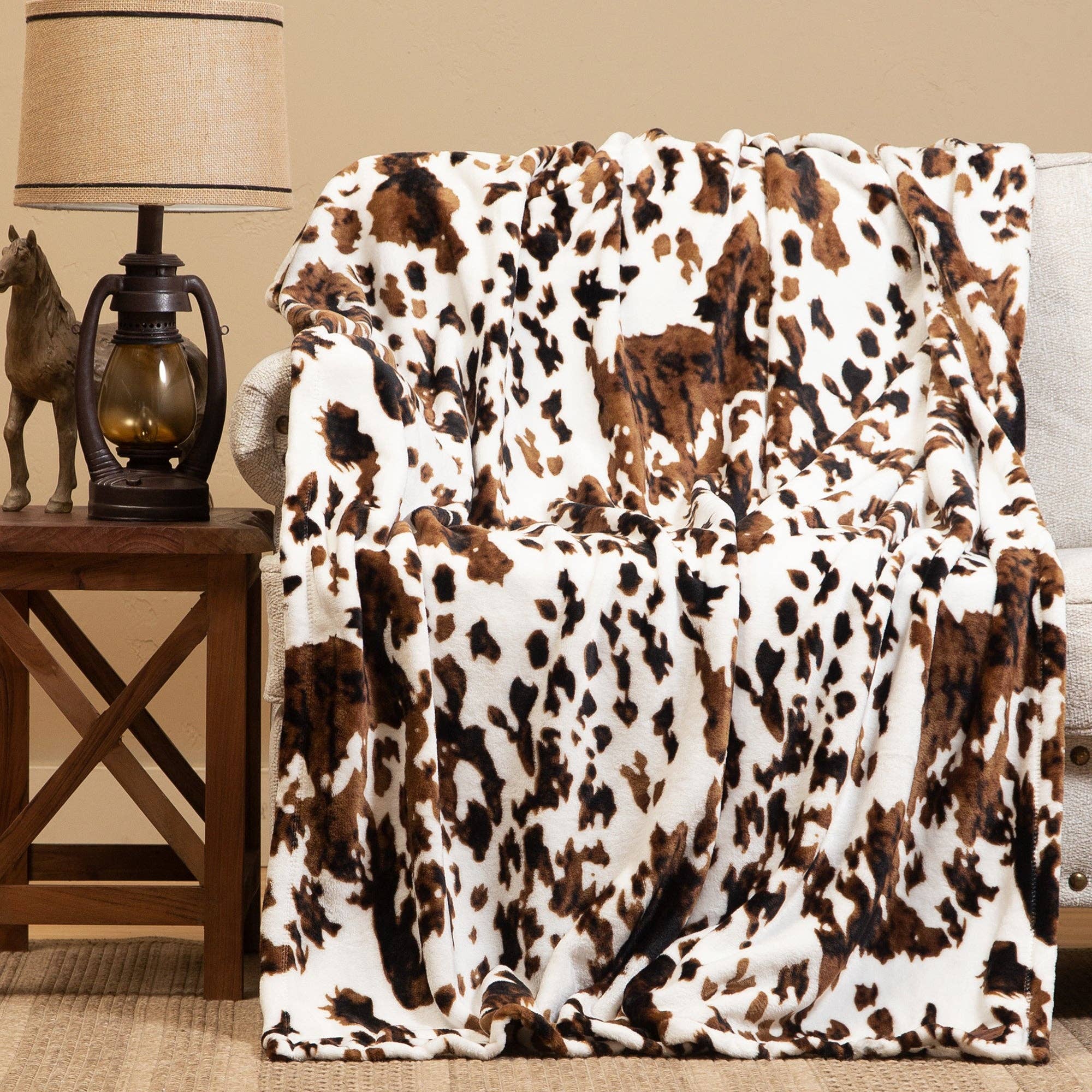 Wrangler Light Tri-Color Cowhide Unlined Plush Throw Blanket