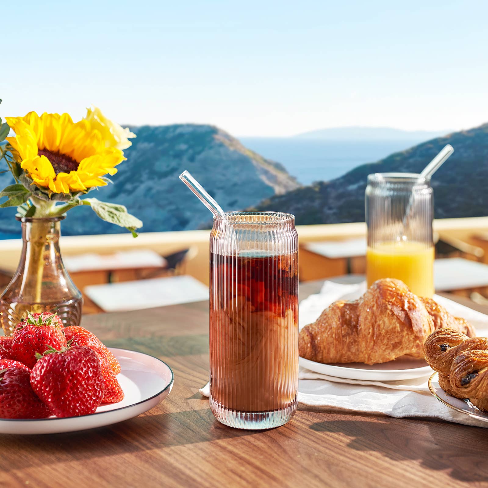 Drinking Glasses & Glass Straw - Set of 6 - Muted 16oz