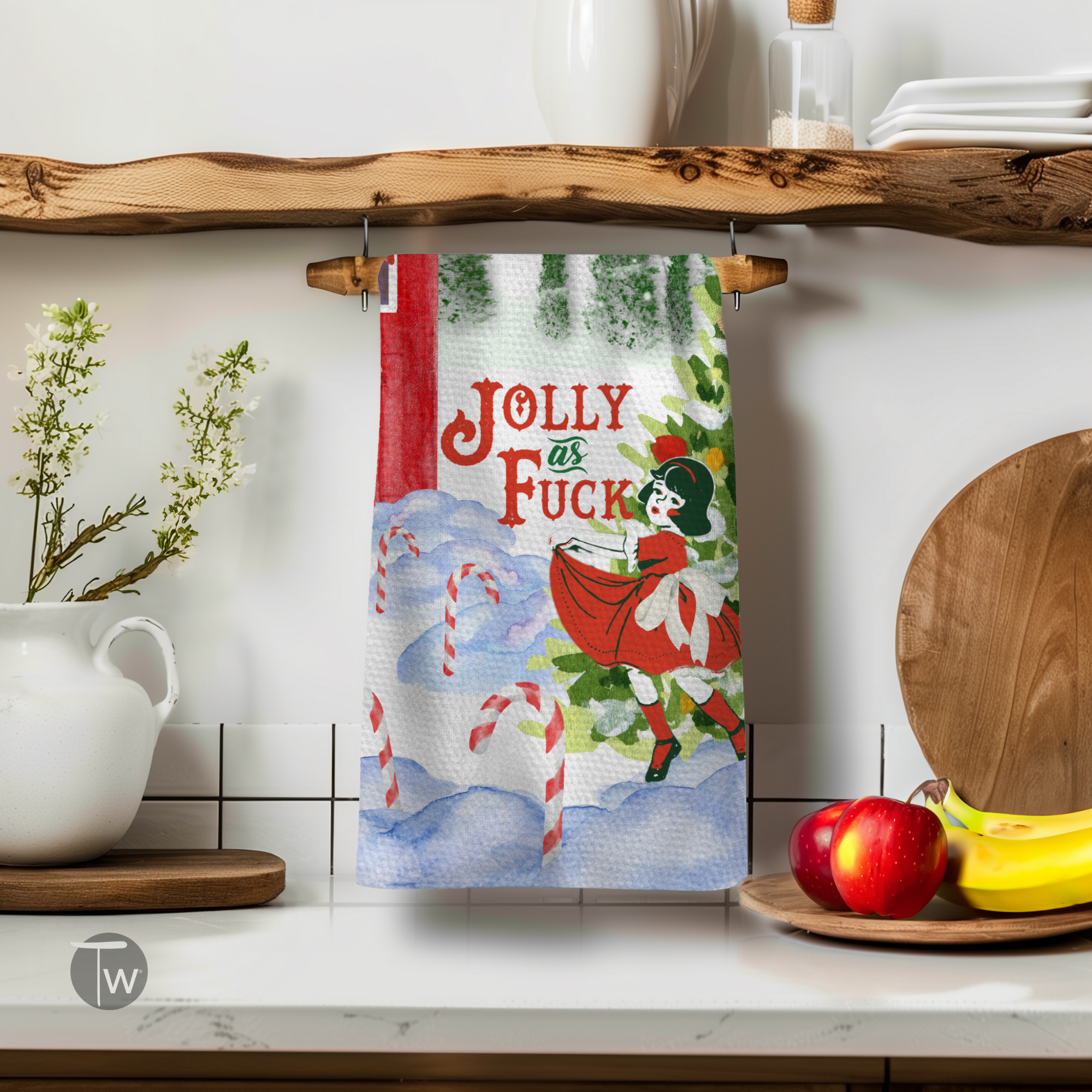 Jolly as F*ck Holiday Christmas Tea Towel