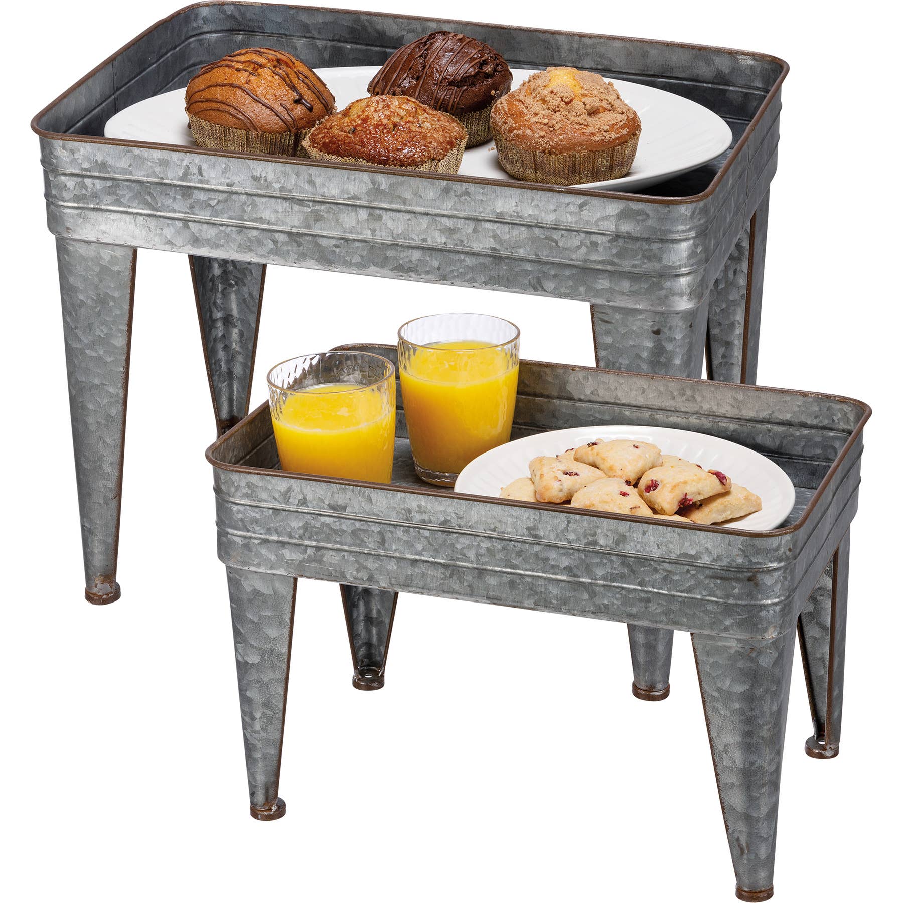 Galvanized Serving Tray Table Set