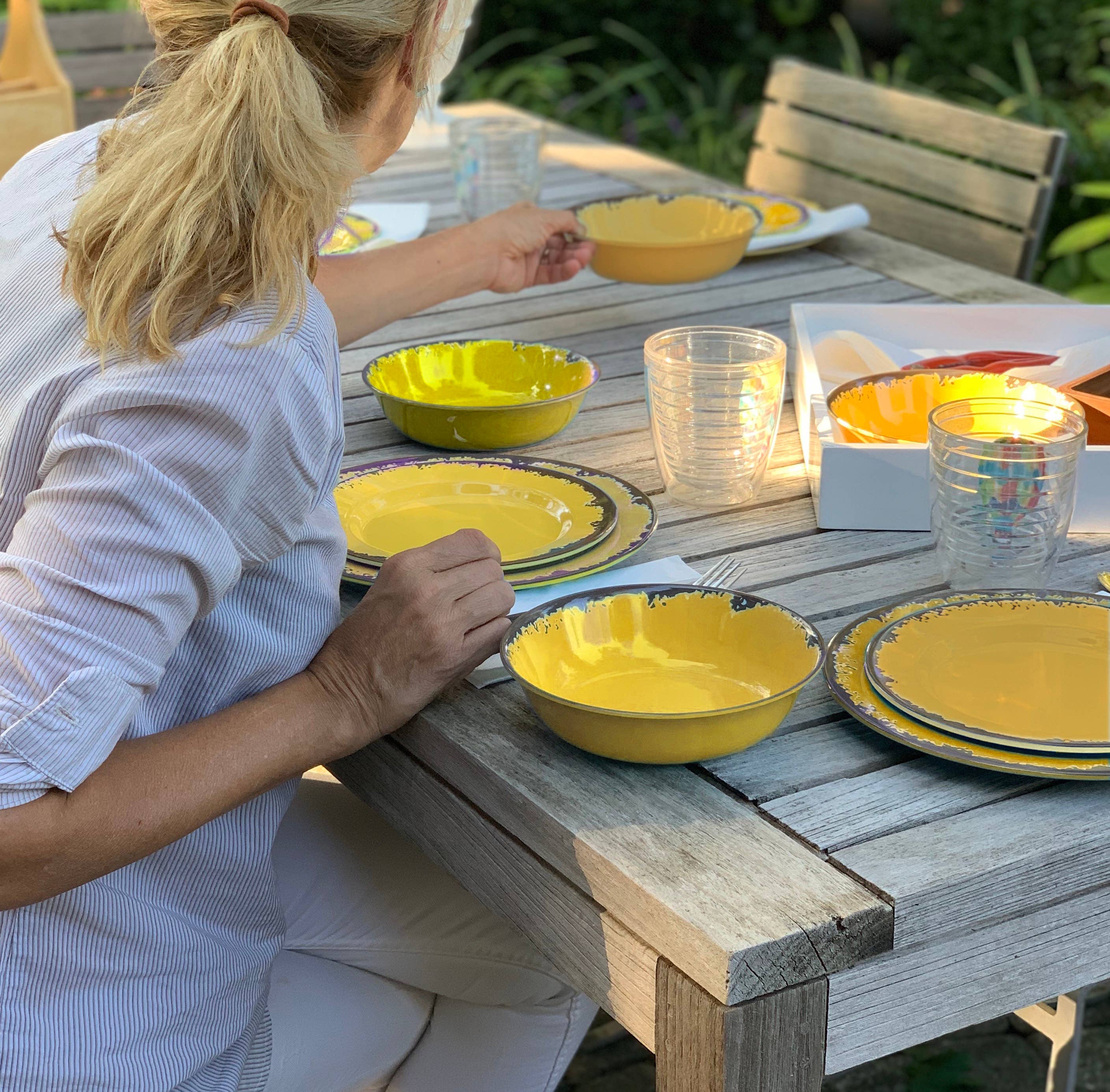 Melamine Dinnerware Set, Yellow, 12-Piece