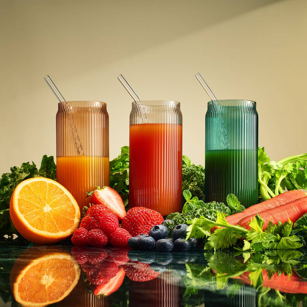 Drinking Glasses & Glass Straw - Set of 6 - Muted 16oz