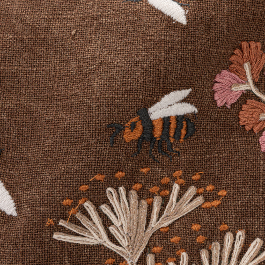 Stonewashed Cotton Pillow with Hand-embroidery
